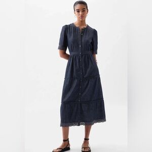 NWT Gap Lace Denim Midi Navy Dress Size Small (#873499)